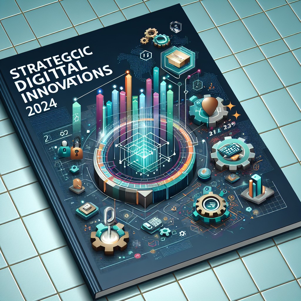 Image de couverture illustrant les innovations stratégiques digitales pour 2024, avec icônes technologiques et graphique de progrès.