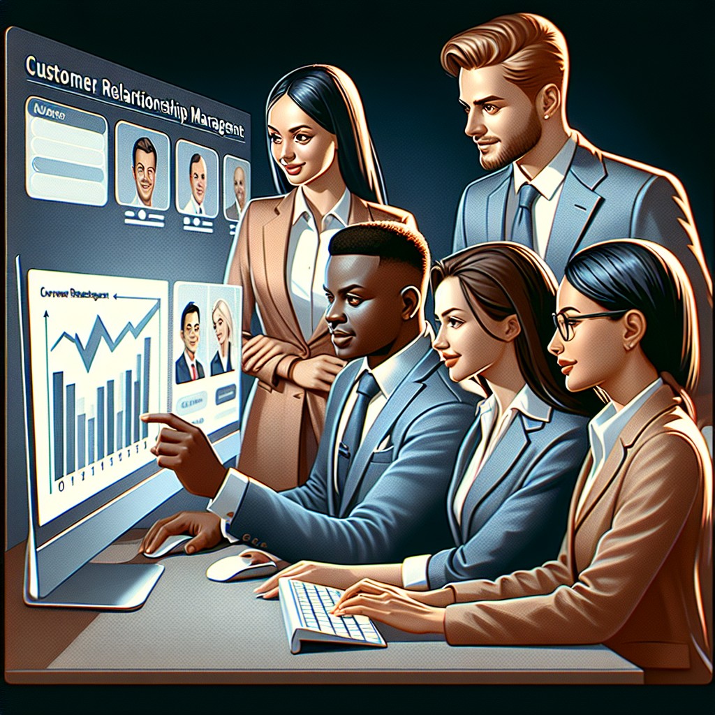 Image de couverture avec professionnels utilisant un système CRM sur un ordinateur