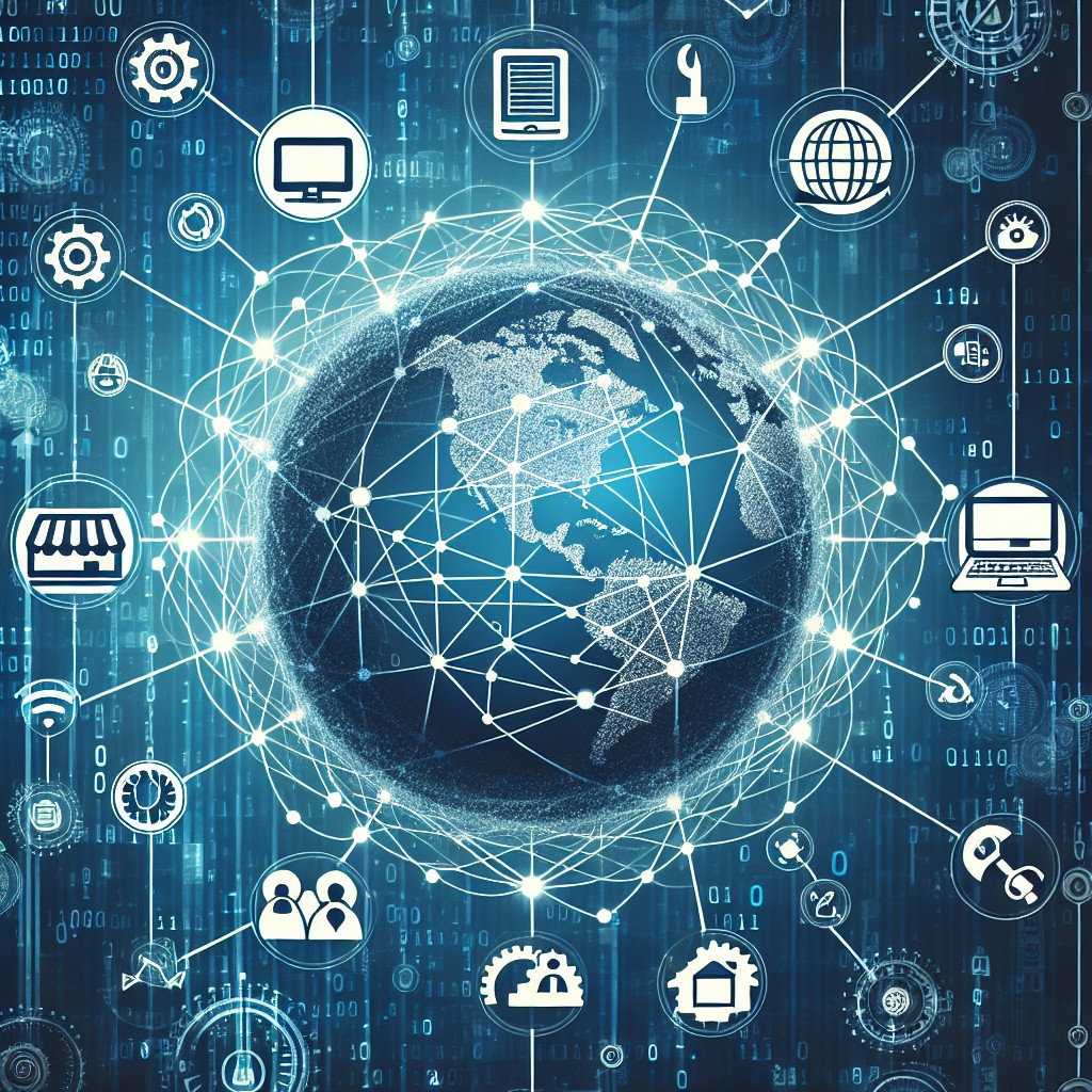 Illustration d'Internet tissant un réseau mondial, symbolisant la visibilité en ligne des entreprises.