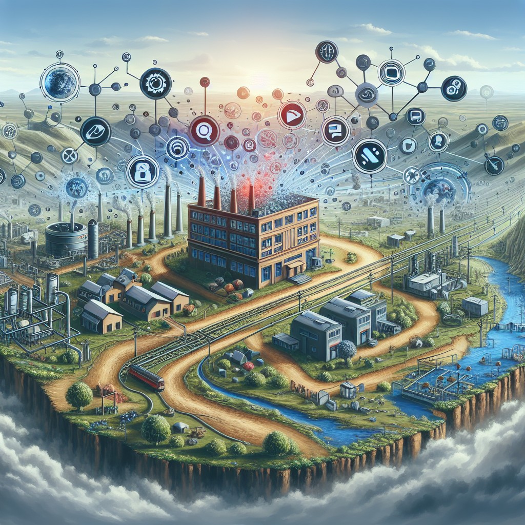 Une illustration montrant une PME embrassant la transformation digitale en 2024, avec des symboles de réseaux sociaux et d'outils technologiques.