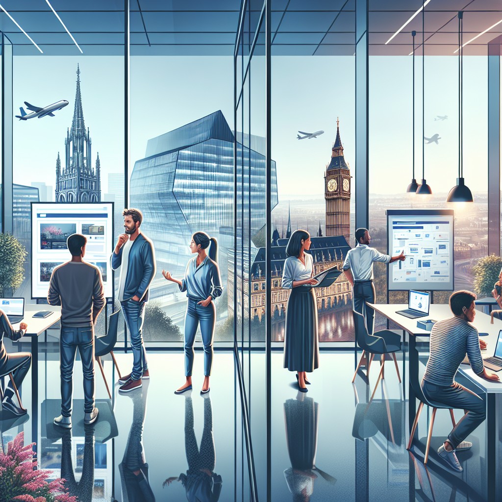Couverture représentant une scène de collaboration dynamique en Belgique entre une entreprise et une agence web.