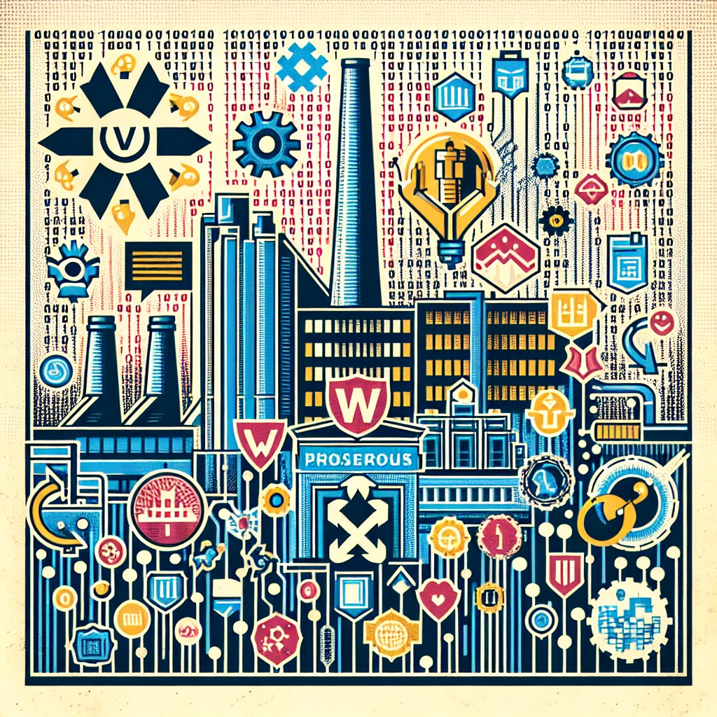 Image de couverture montrant un collage de symboles numériques et industries wallonnes prospères.