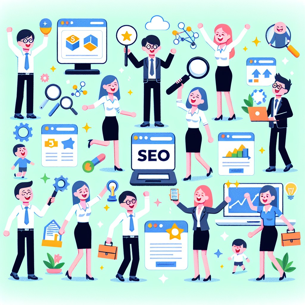 Illustration représentant diverses plates-formes SEO avec des PME profitant de leur utilisation.