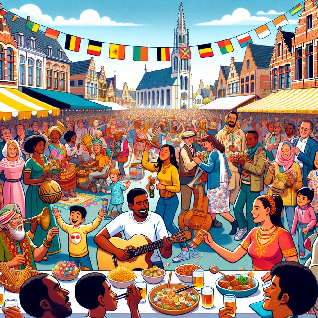 Vue animée d'un festival vibrant en Wallonie, mettant en valeur la diversité culturelle de la région.