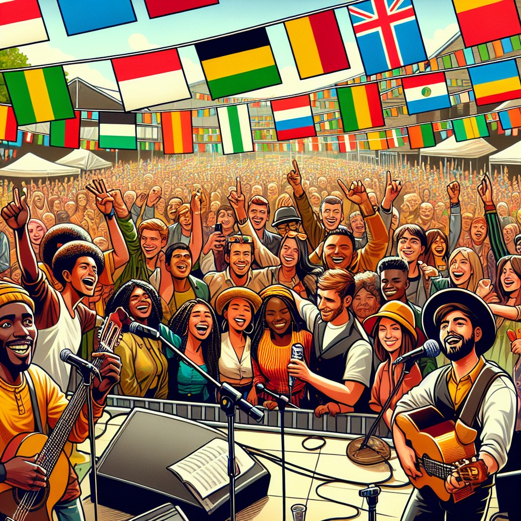 Image de couverture montrant une foule joyeuse lors de la Fête de la Wallonie, avec des drapeaux colorés et une scène de musique en plein air.