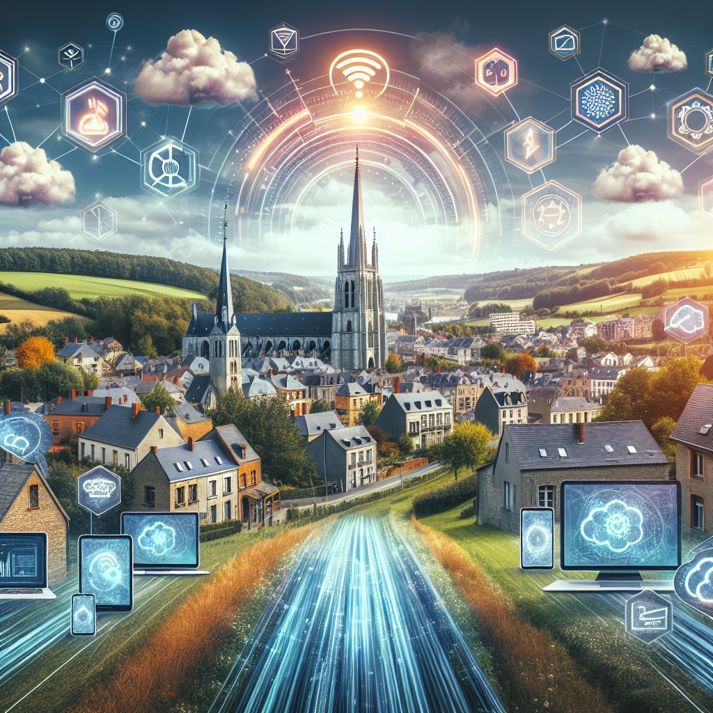 Image de couverture illustrant la transformation numérique en Wallonie avec des éléments technologiques modernes.