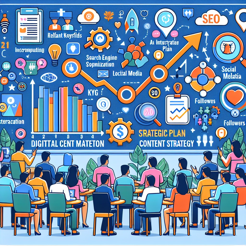 Stratégie de contenu numérique avec des éléments de marketing digital et audience engagée