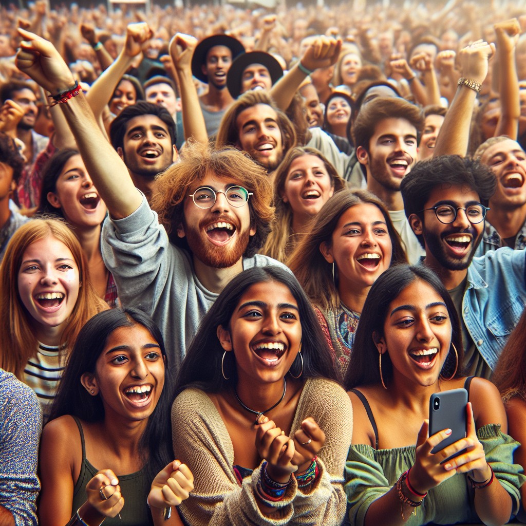 Photo captivante d'une foule enthousiaste participant à un festival wallon, illustrant l'énergie et la diversité des événements culturels en Belgique.