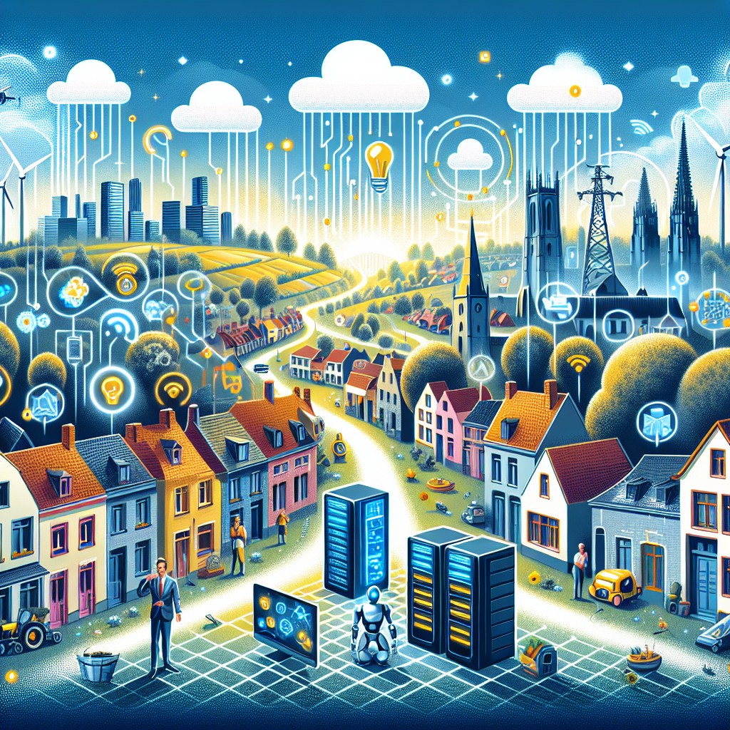 Illustration symbolisant la transformation digitale en Wallonie, avec des entreprises utilisant des technologies innovantes.