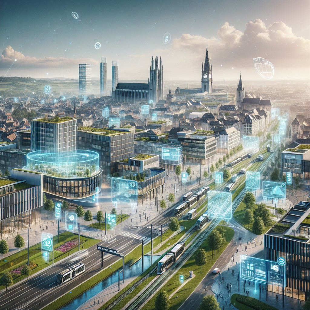 Vue panoramique de la Wallonie avec des entreprises innovantes et des infrastructures technologiques modernes.